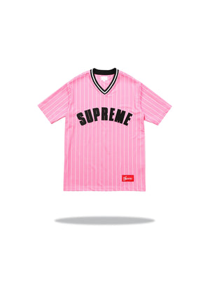 Supreme Pinstripe Baseball Jersey Pink